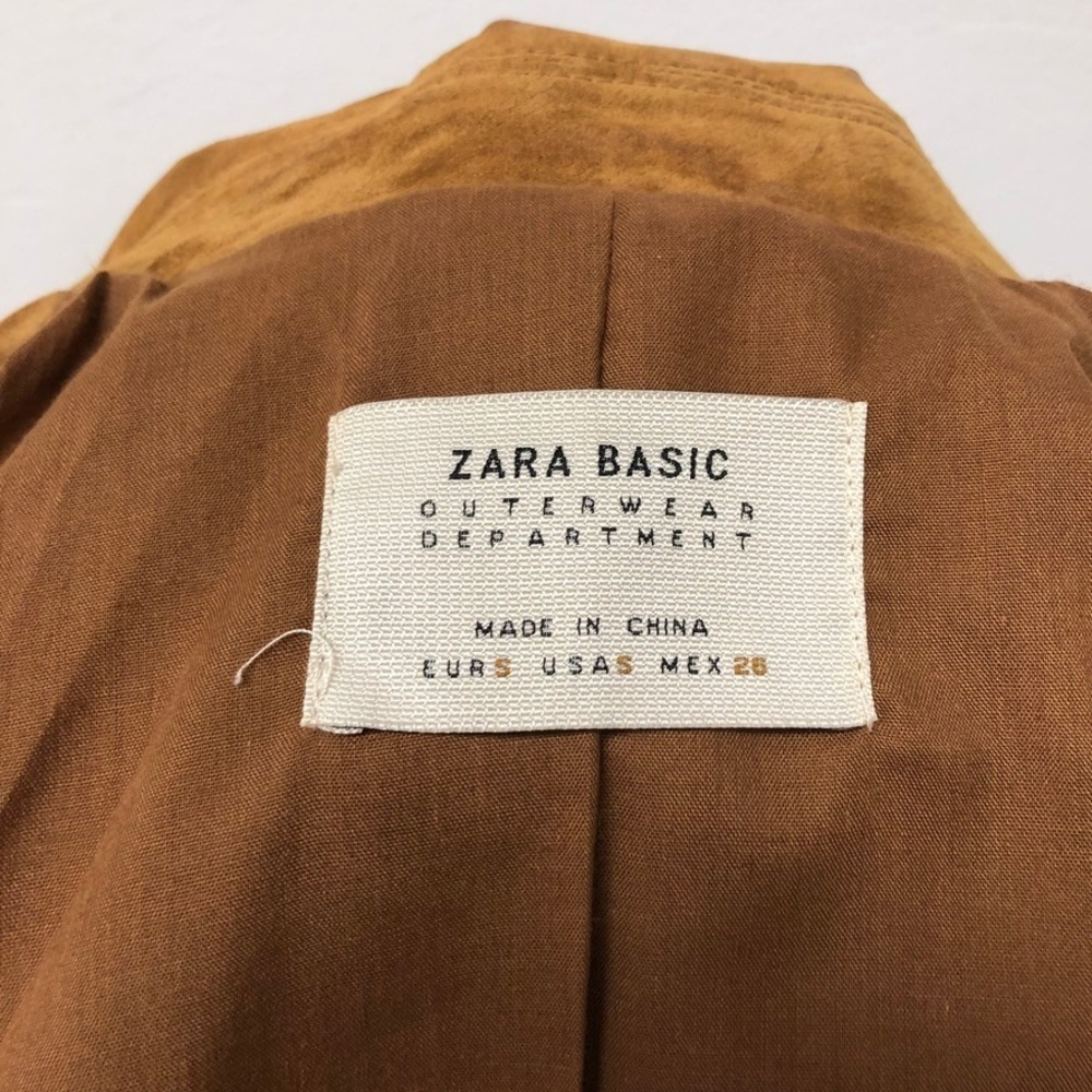 Zara Basic Suede Jacket Womens S Small Brown Double Breasted Pea Coat Blazer - Picture 7 of 8